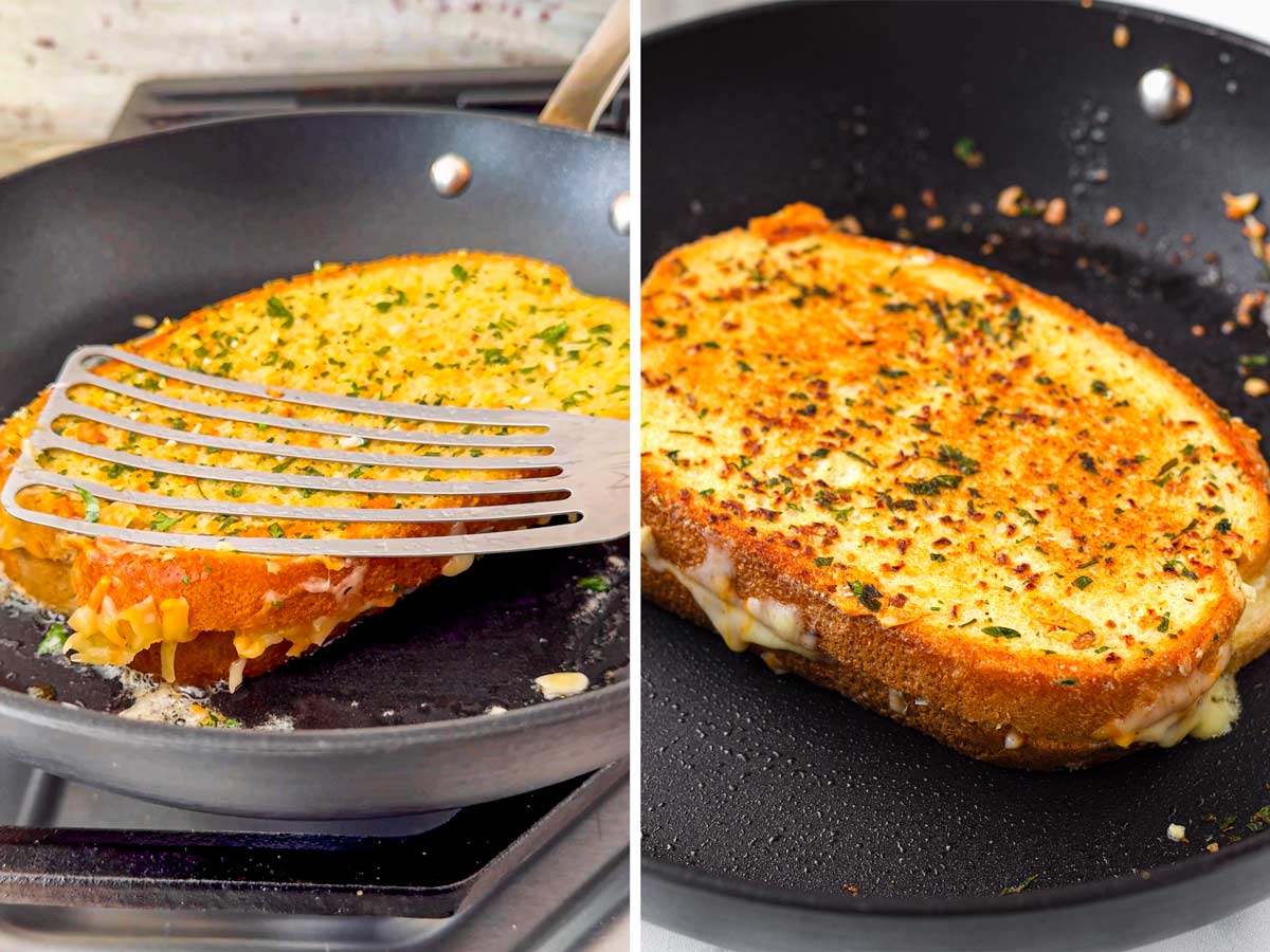 cooking the sandwich on a skillet