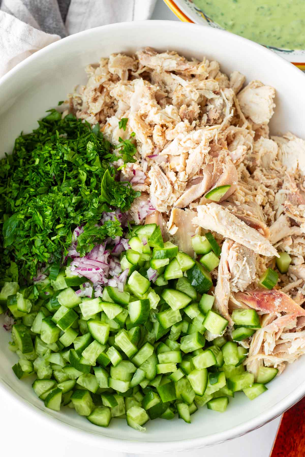 salad ingredients arranged in bowl
