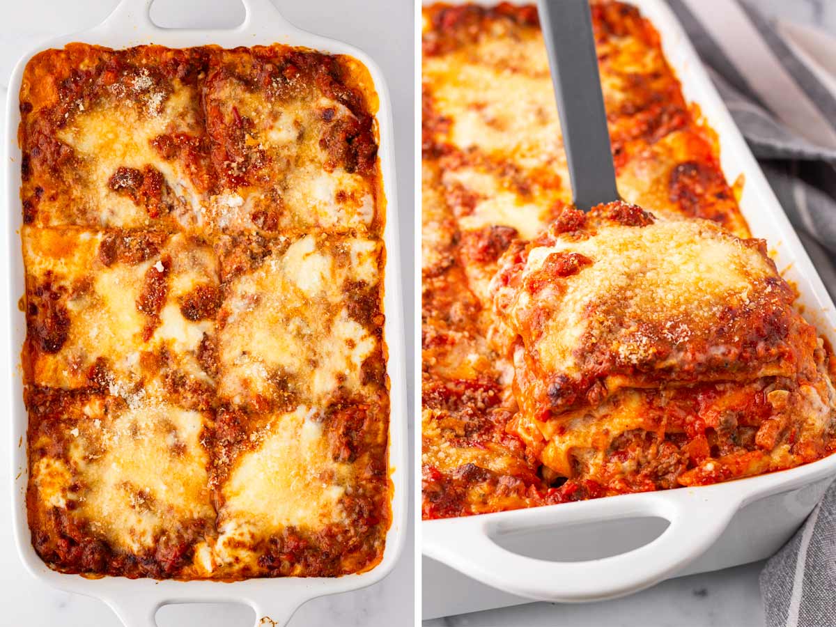 baked cheese lasagna out of the oven