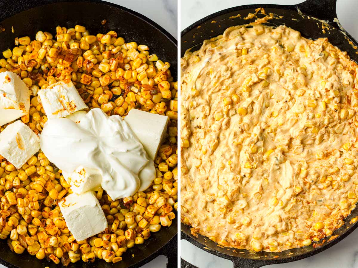 adding sour cream and cream cheese mixture
