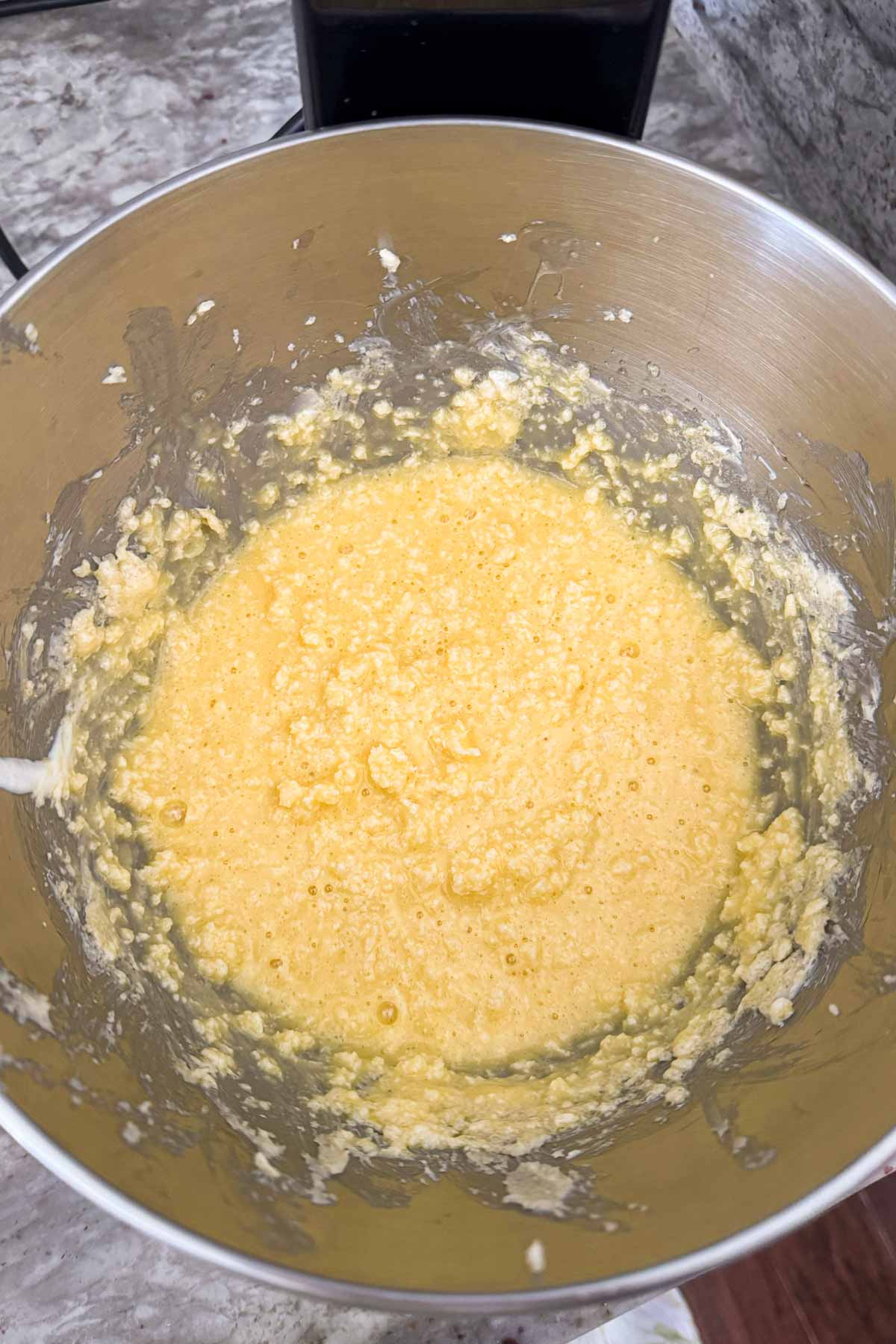mixing the wet ingredients in a stand mixer