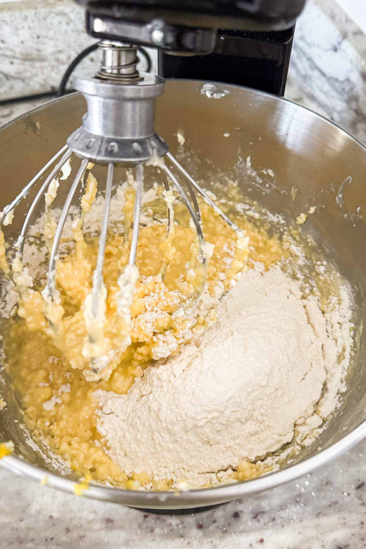 mixing the batter in a stand mixer