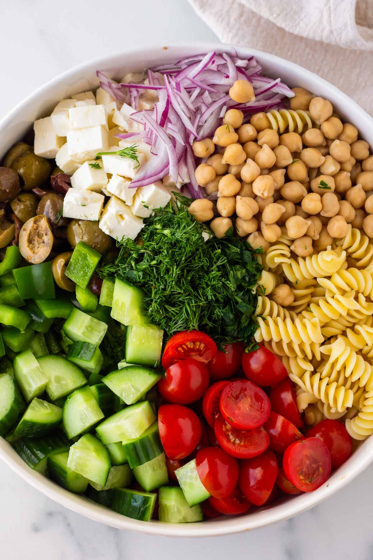 assembled salad ingredients