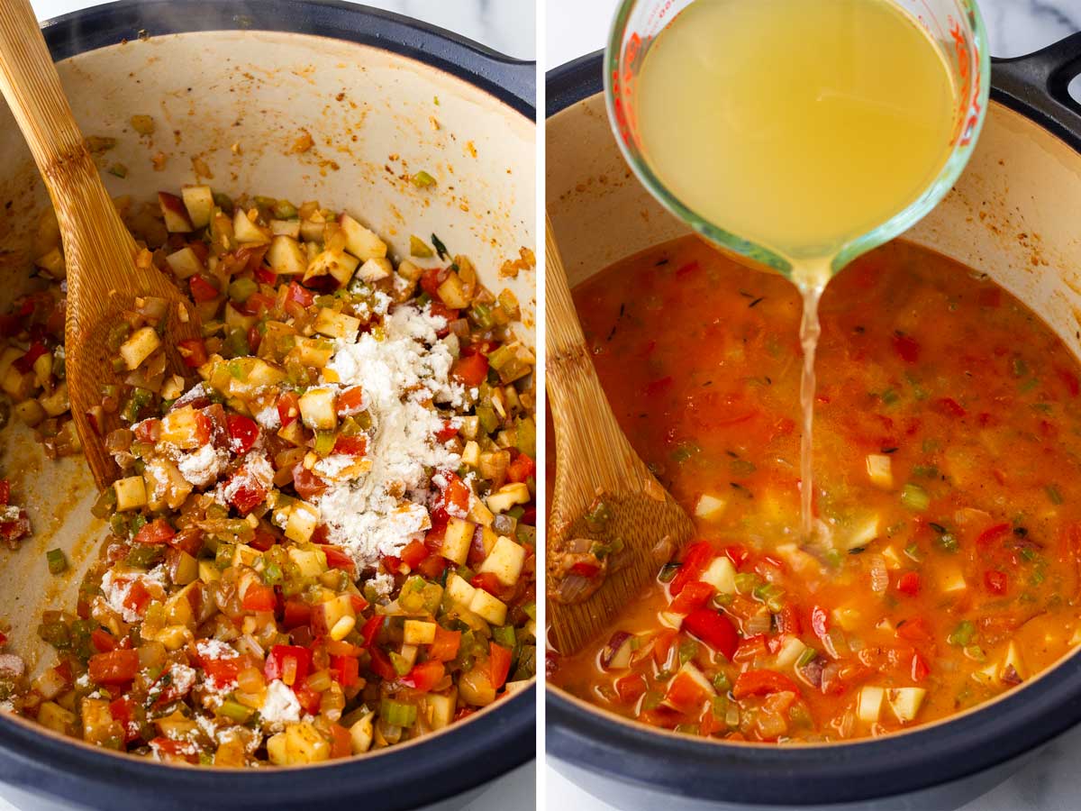 adding flour and broth