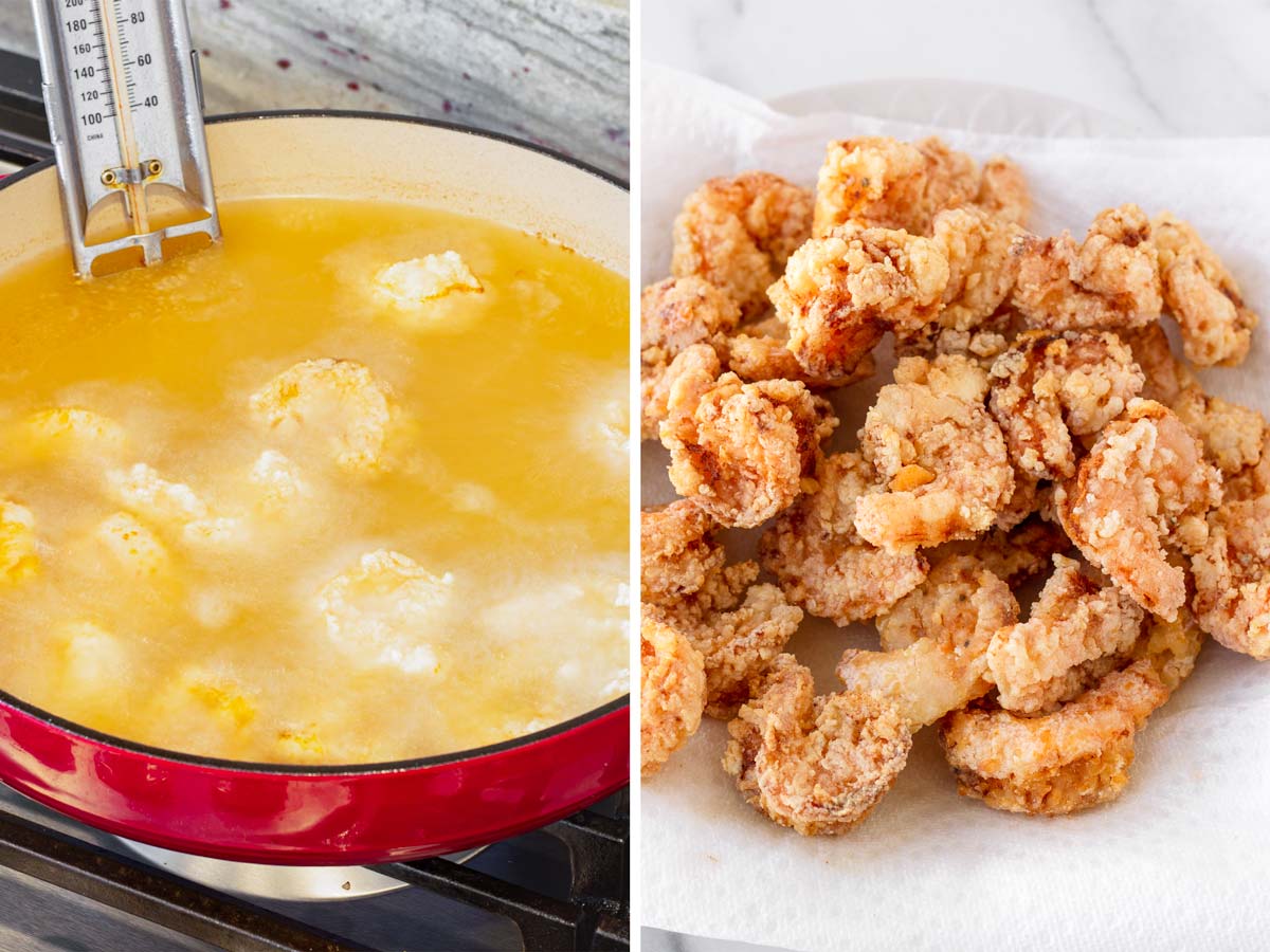 deep frying the shrimp