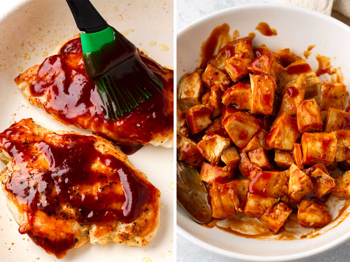 brushing chicken with bbq sauce