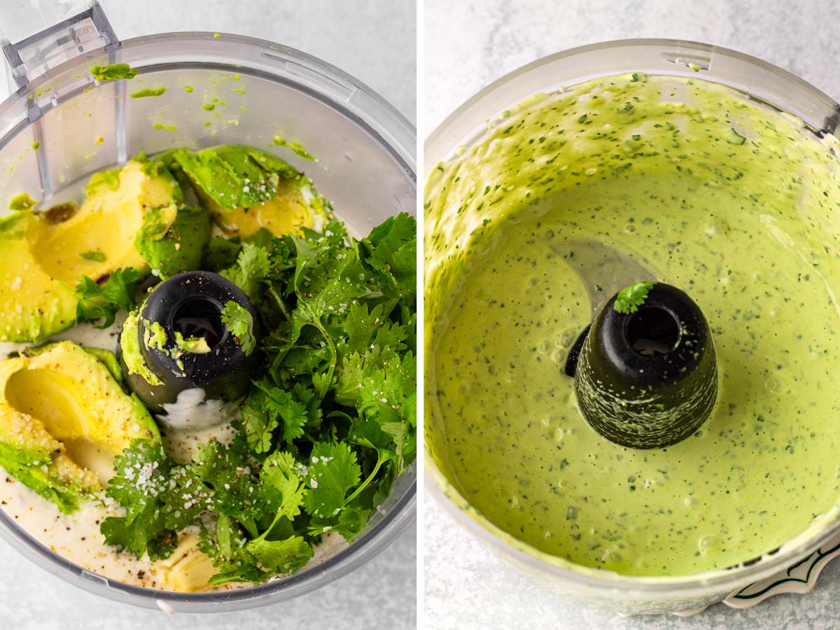 making the avocado ranch dressing