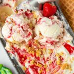 scoops of strawberry cheesecake ice cream