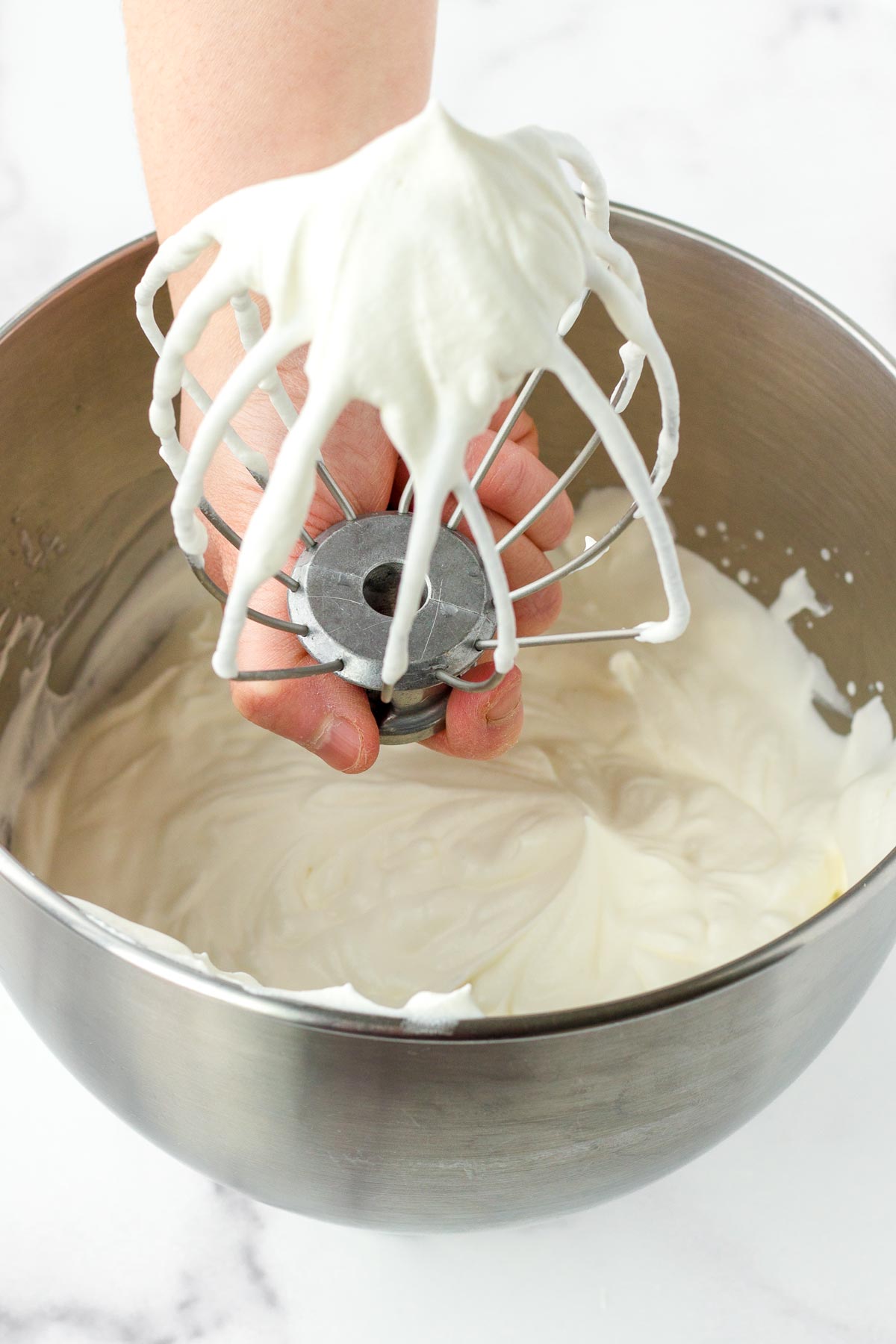 stiff peaks from the whipped heavy cream