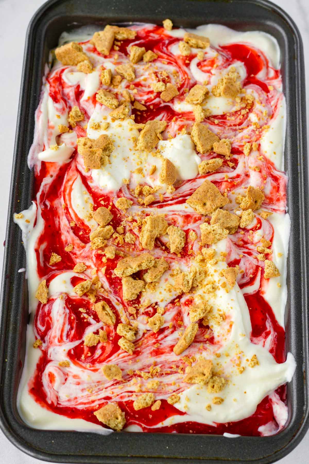 assembled layers of ice cream in a container