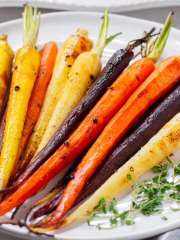 platter with roasted rainbow carrots