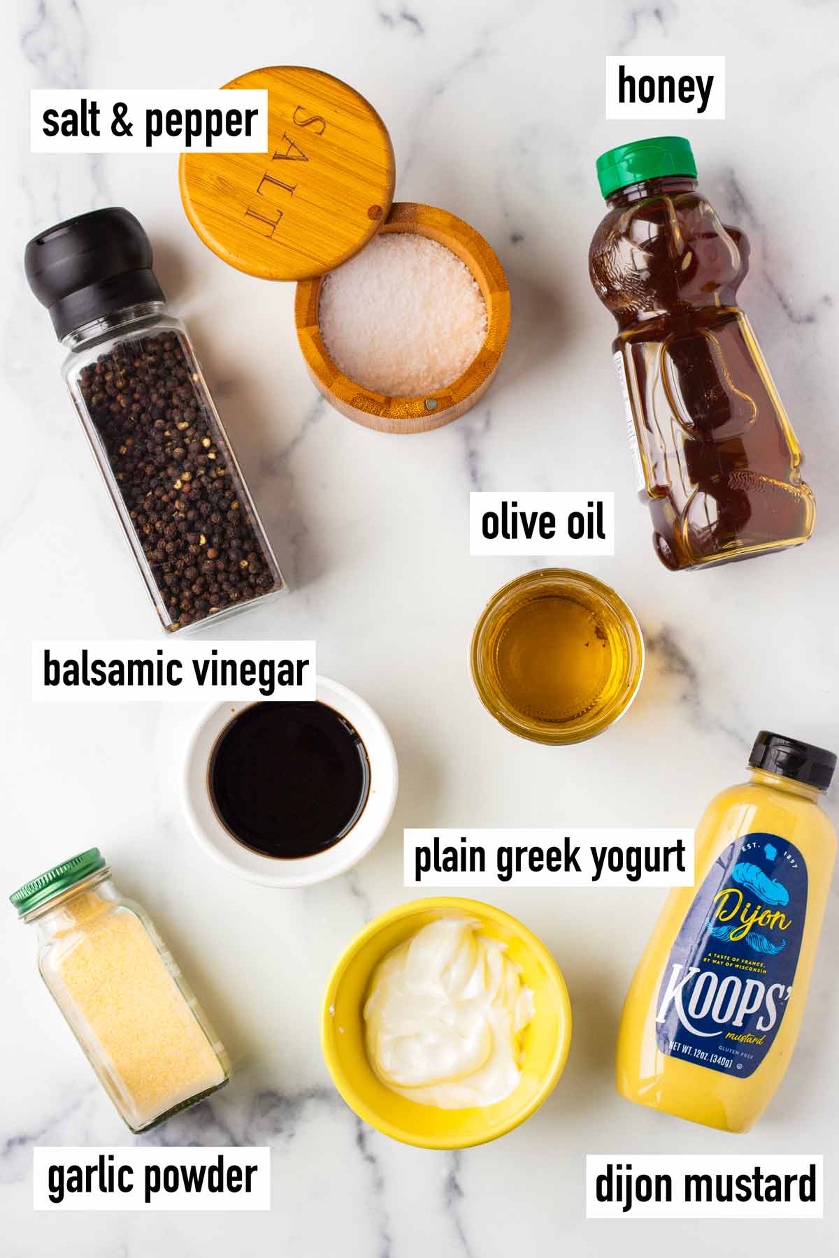 labeled ingredients for the dressing