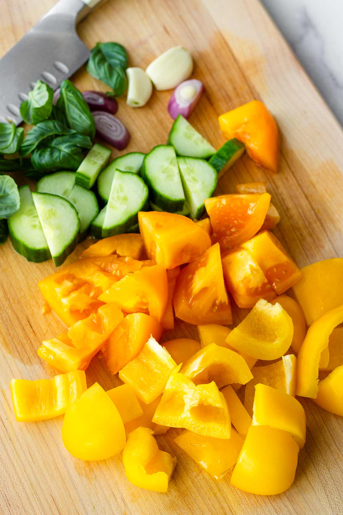 chopped vegetables to make gazpacho