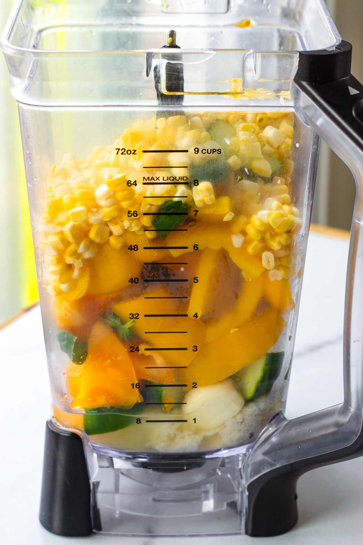 all gazpacho ingredients in a blender