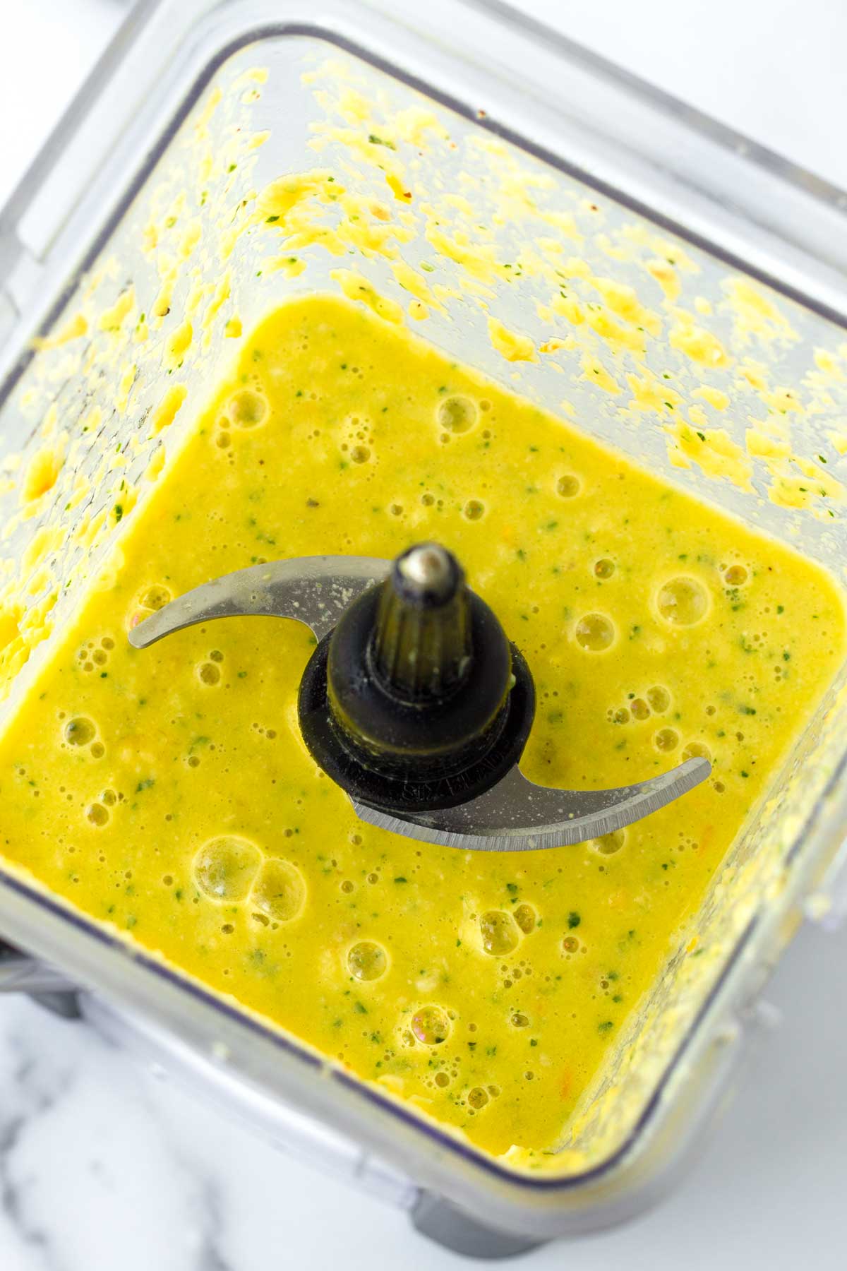 blended corn gazpacho in blender cup