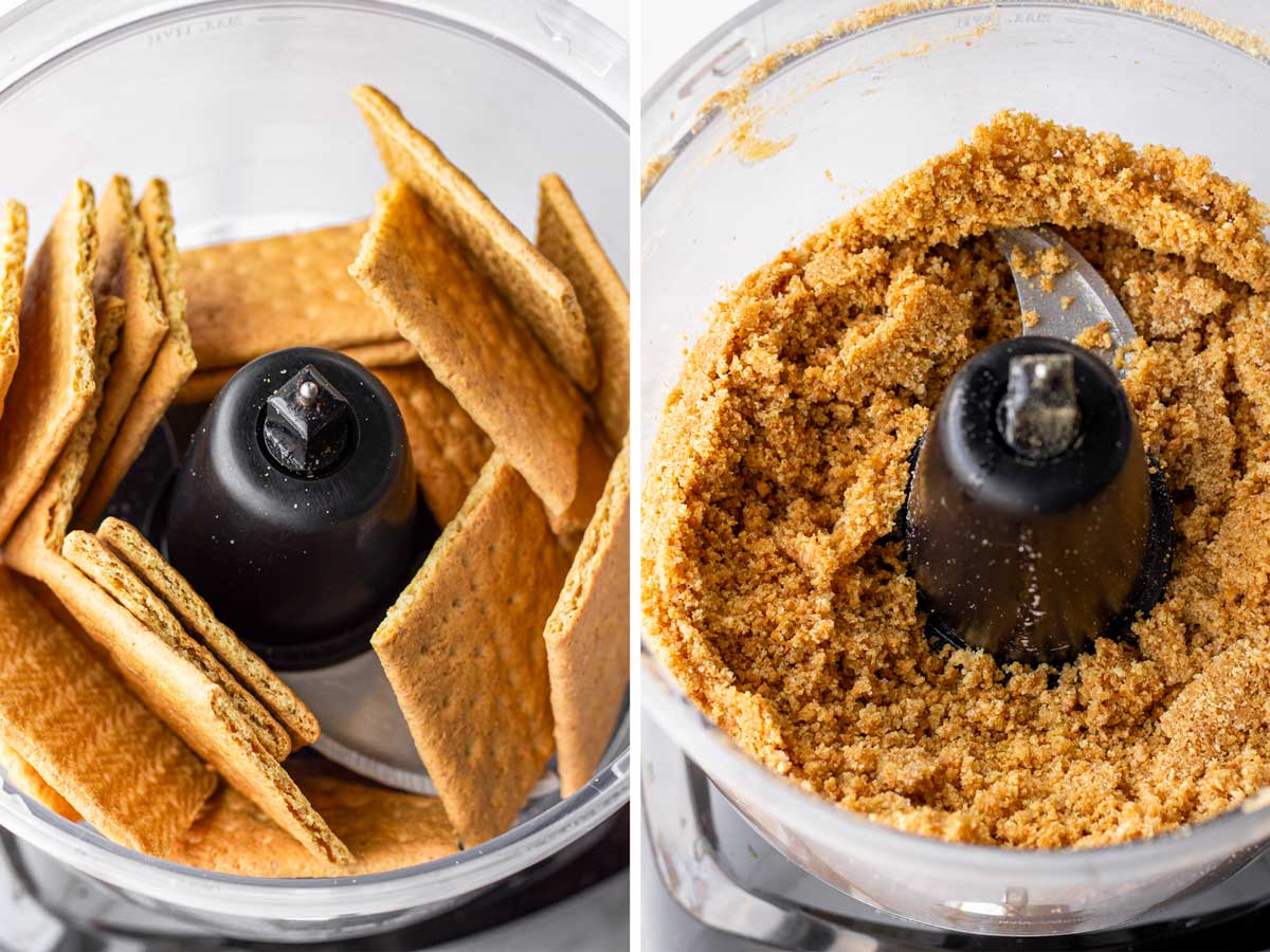 pulsing graham crackers to make fine crumbs in food processor