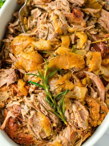 apple cider pulled pork with braised apples on top