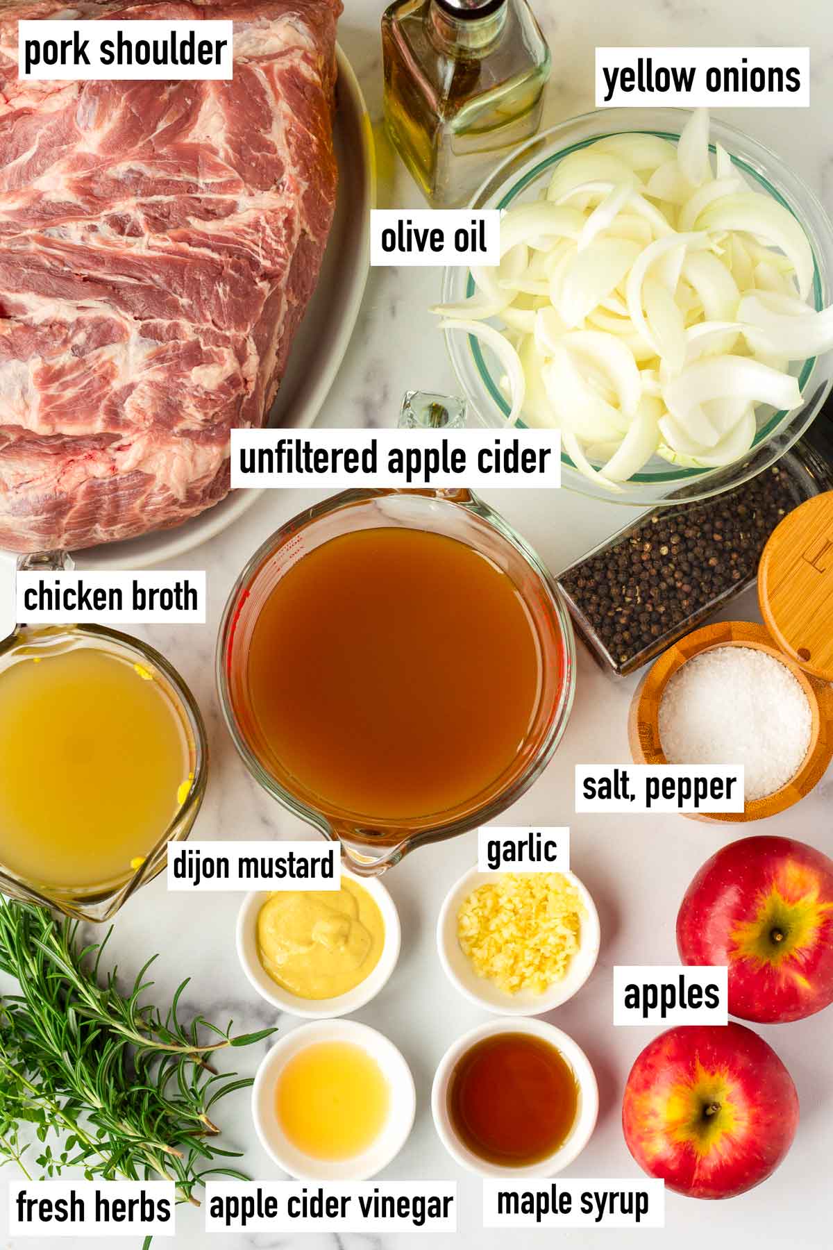 labeled ingredients for the pulled pork