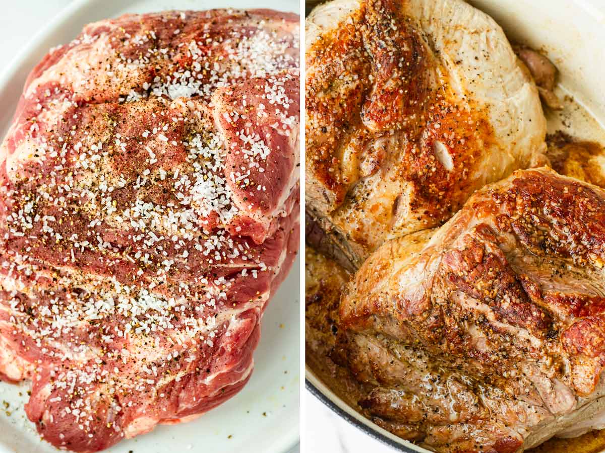 seasoning and searing pork shoulder