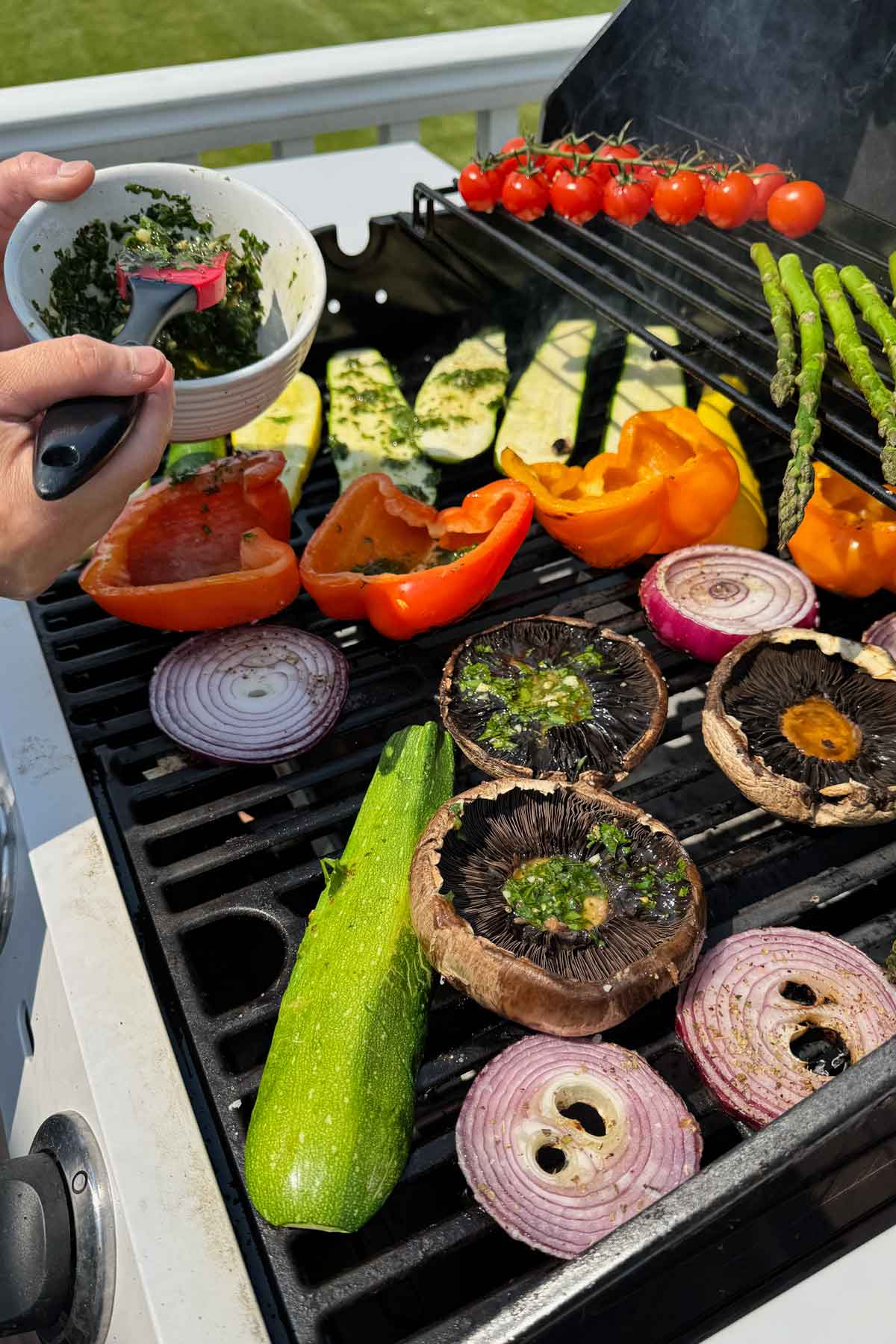 grilling vegetables on outdoor grill
