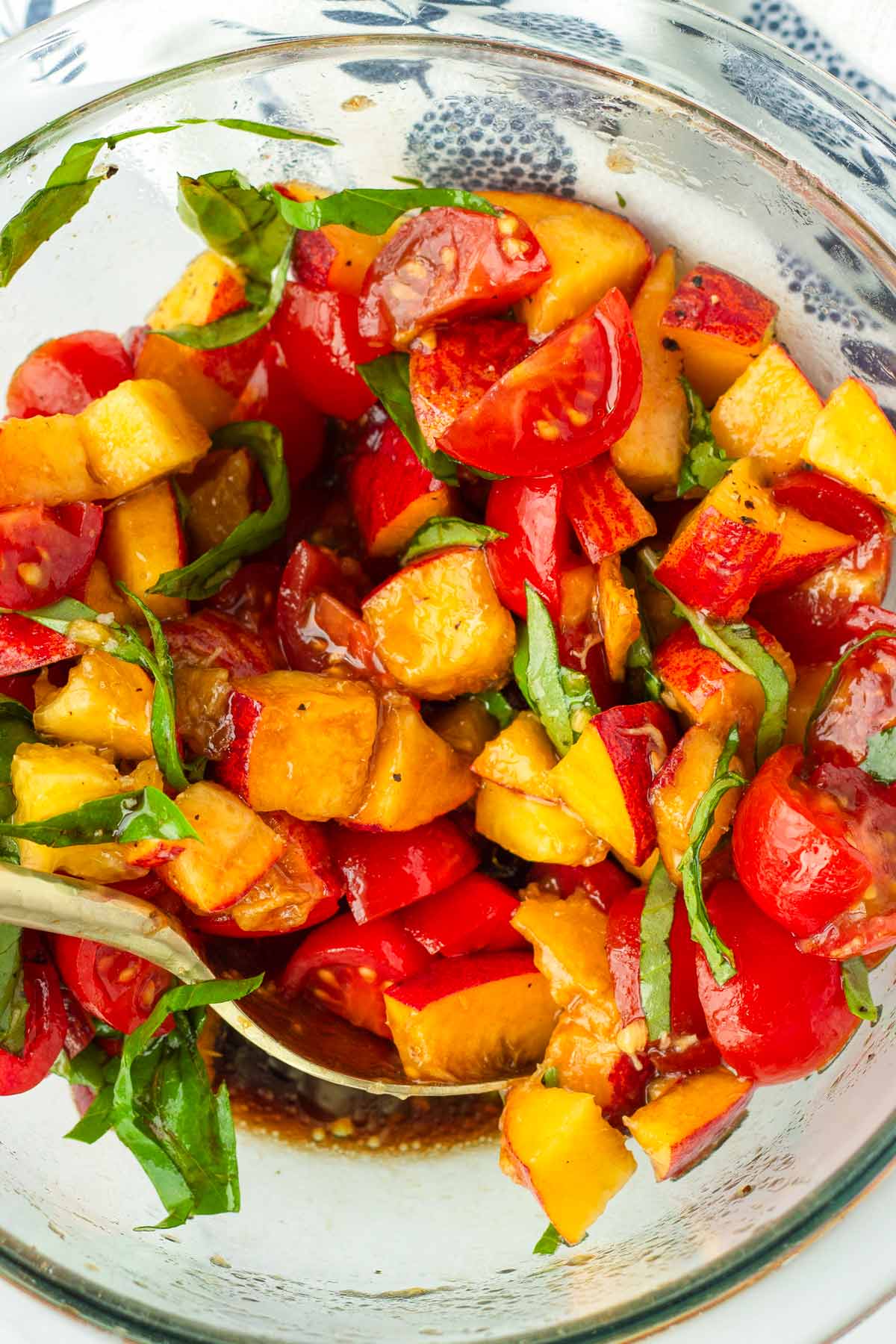 making the balsamic peach topping