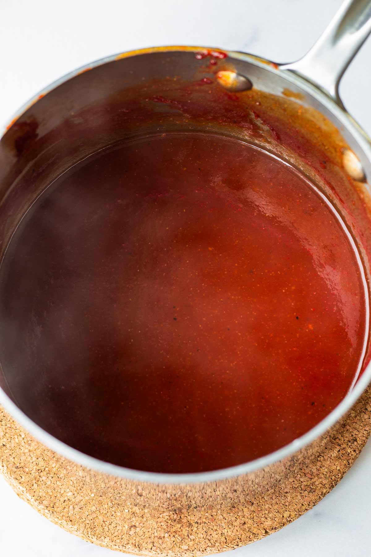 simmered bbq sauce in a pot