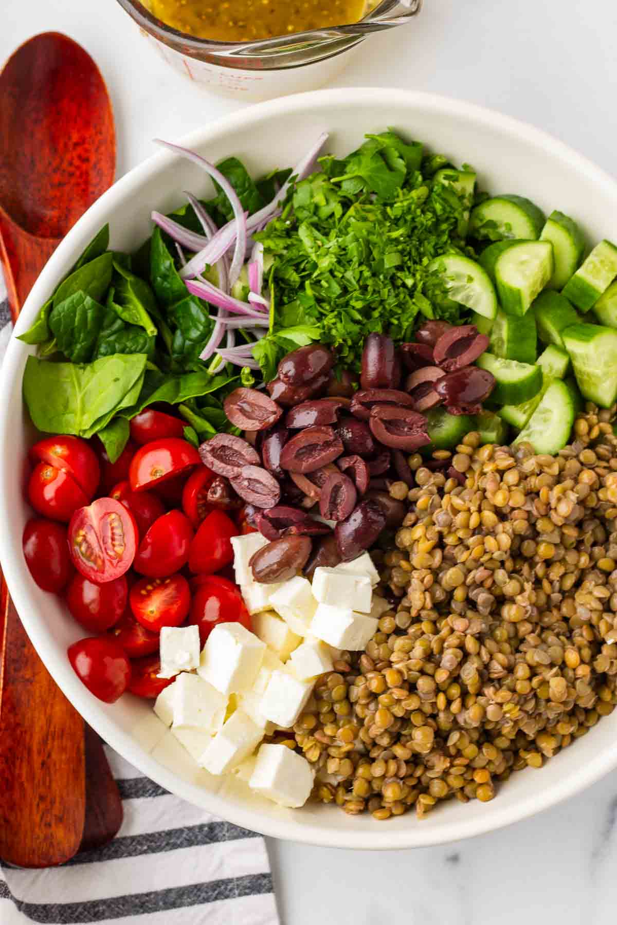 arranged salad ingredients in a bowl