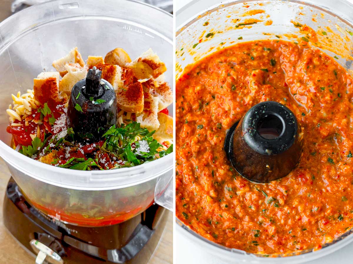 pulsing ingredients to make romesco in the food processor