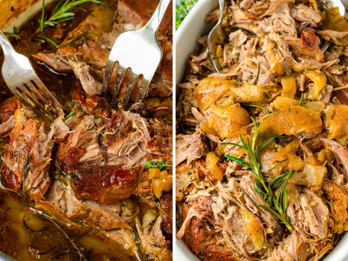 shredding cooked pork