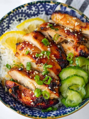 rice bowl with lemon miso chicken thighs