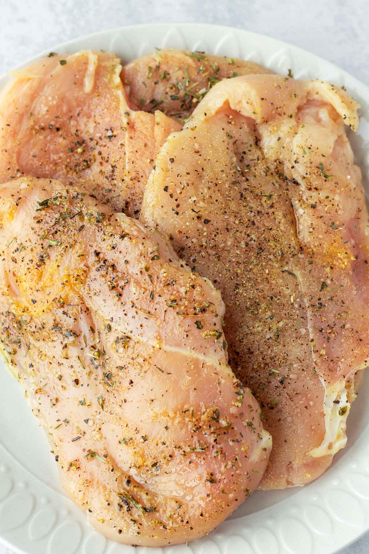generously seasoned chicken breasts