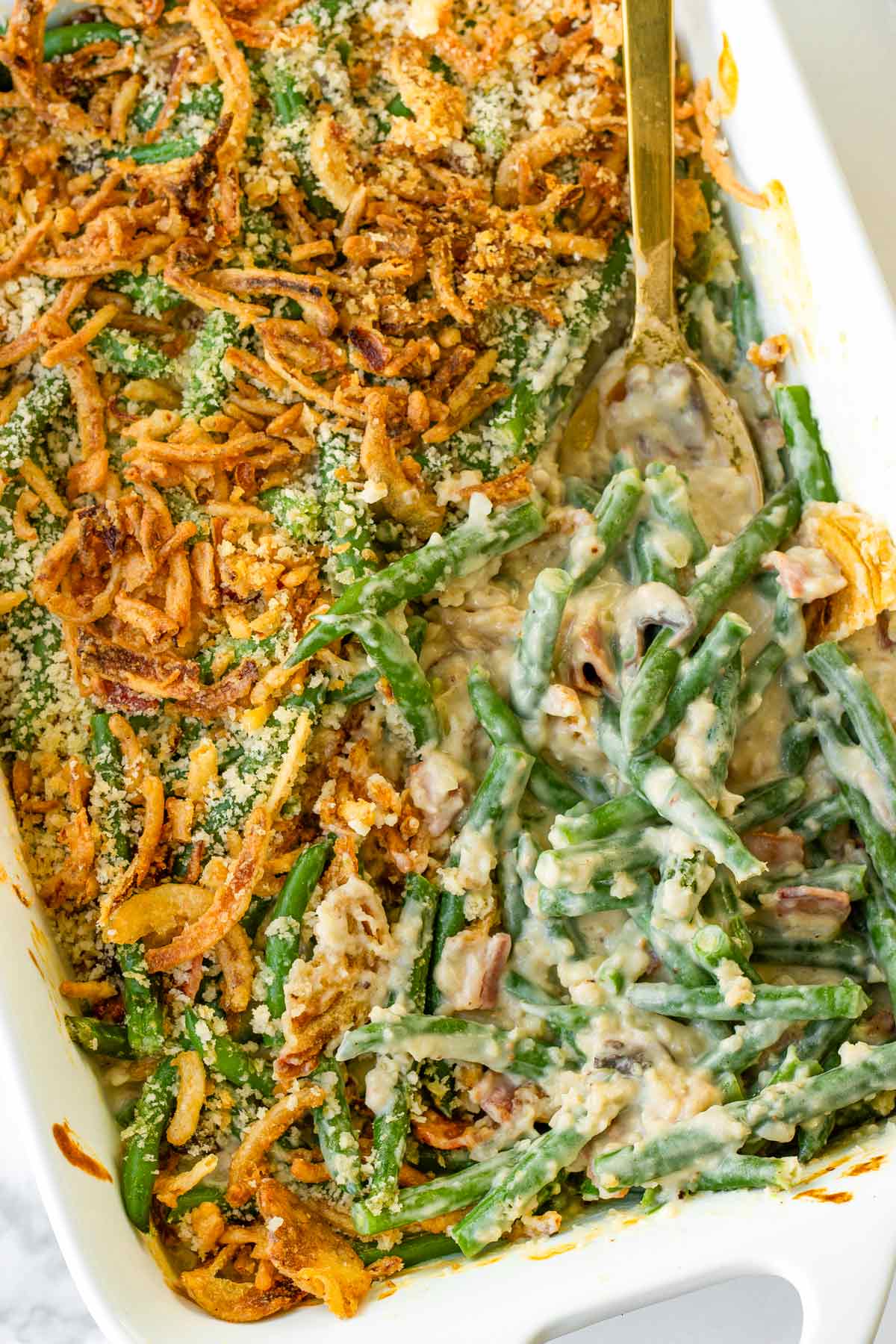 green bean casserole with fresh green beans