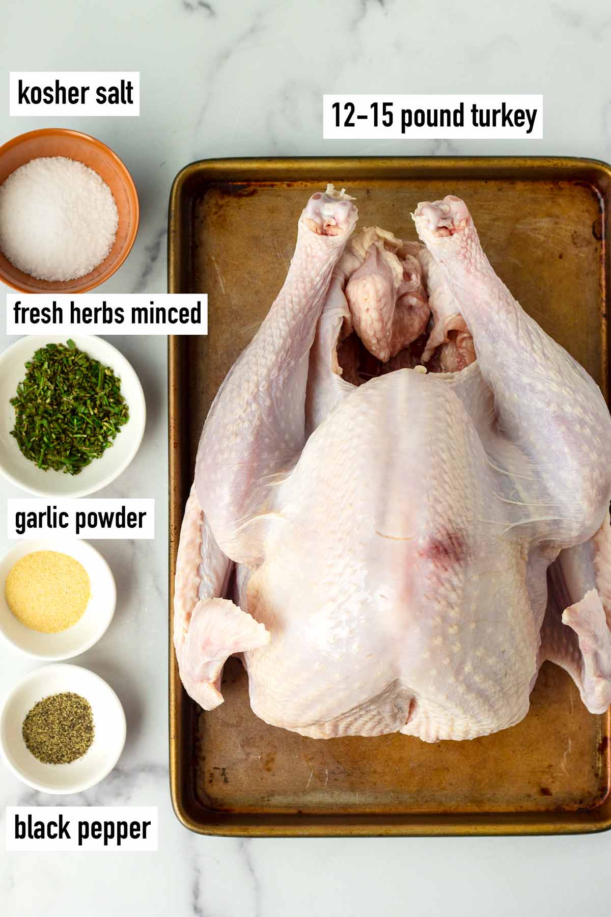 labeled ingredients for the turkey and the dry brine