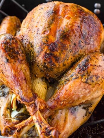 roast dry brined turkey in a roasting pan