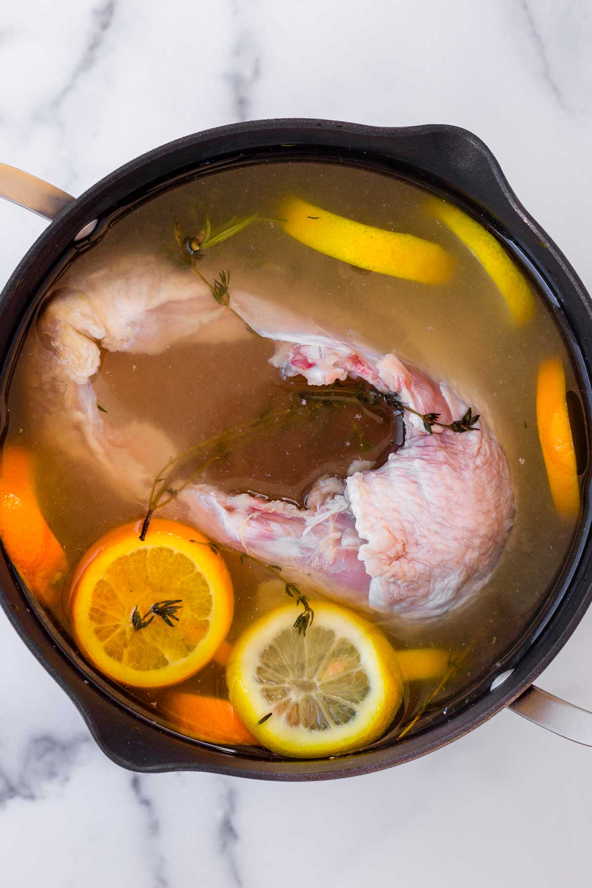 turkey breast in the turkey wet brine inside a pot