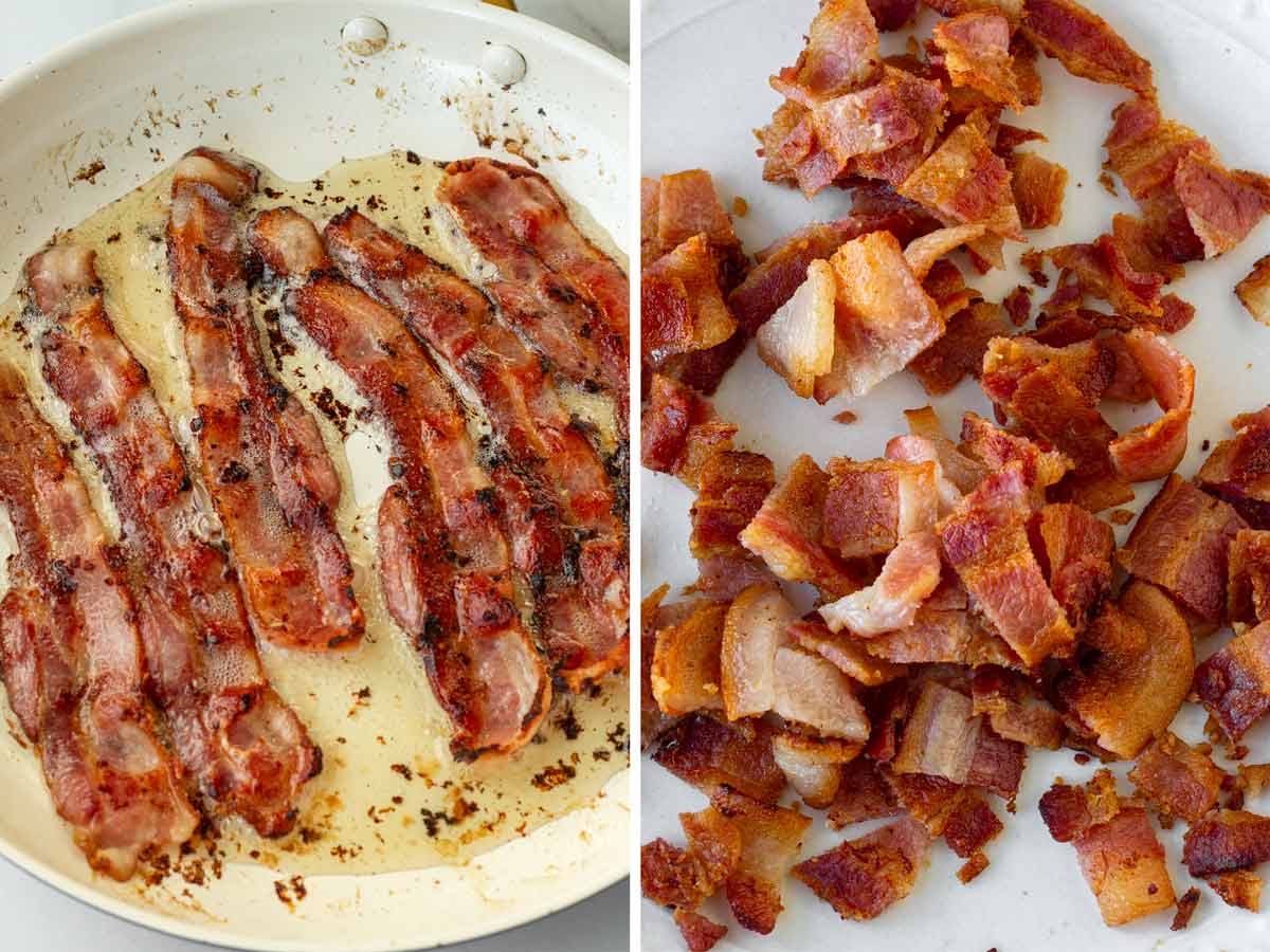 cooking and dicing bacon