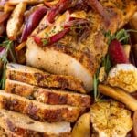 apple cider brined pork loin sliced