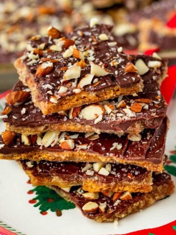 stacked graham cracker toffee with chocolate and almonds