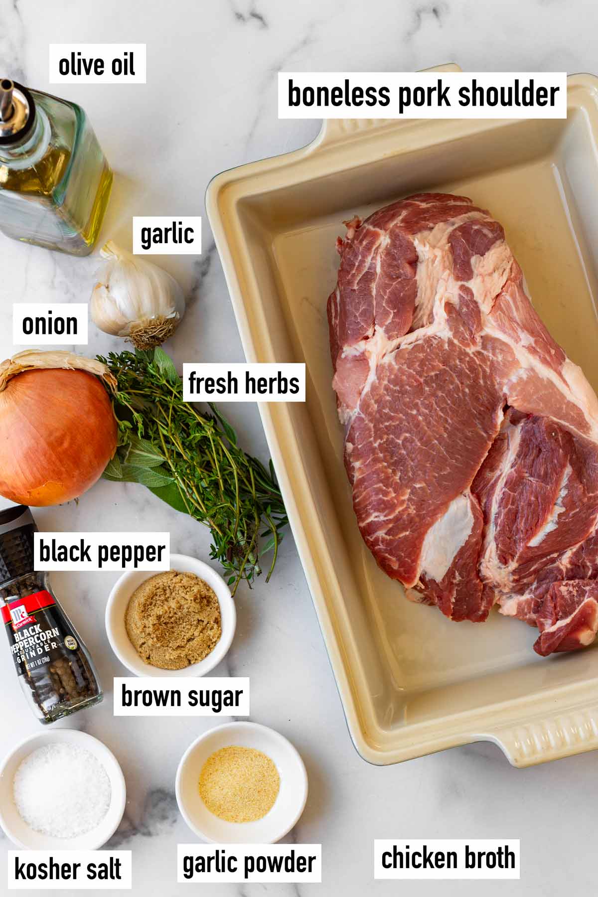 labeled ingredients to make pork shoulder roast