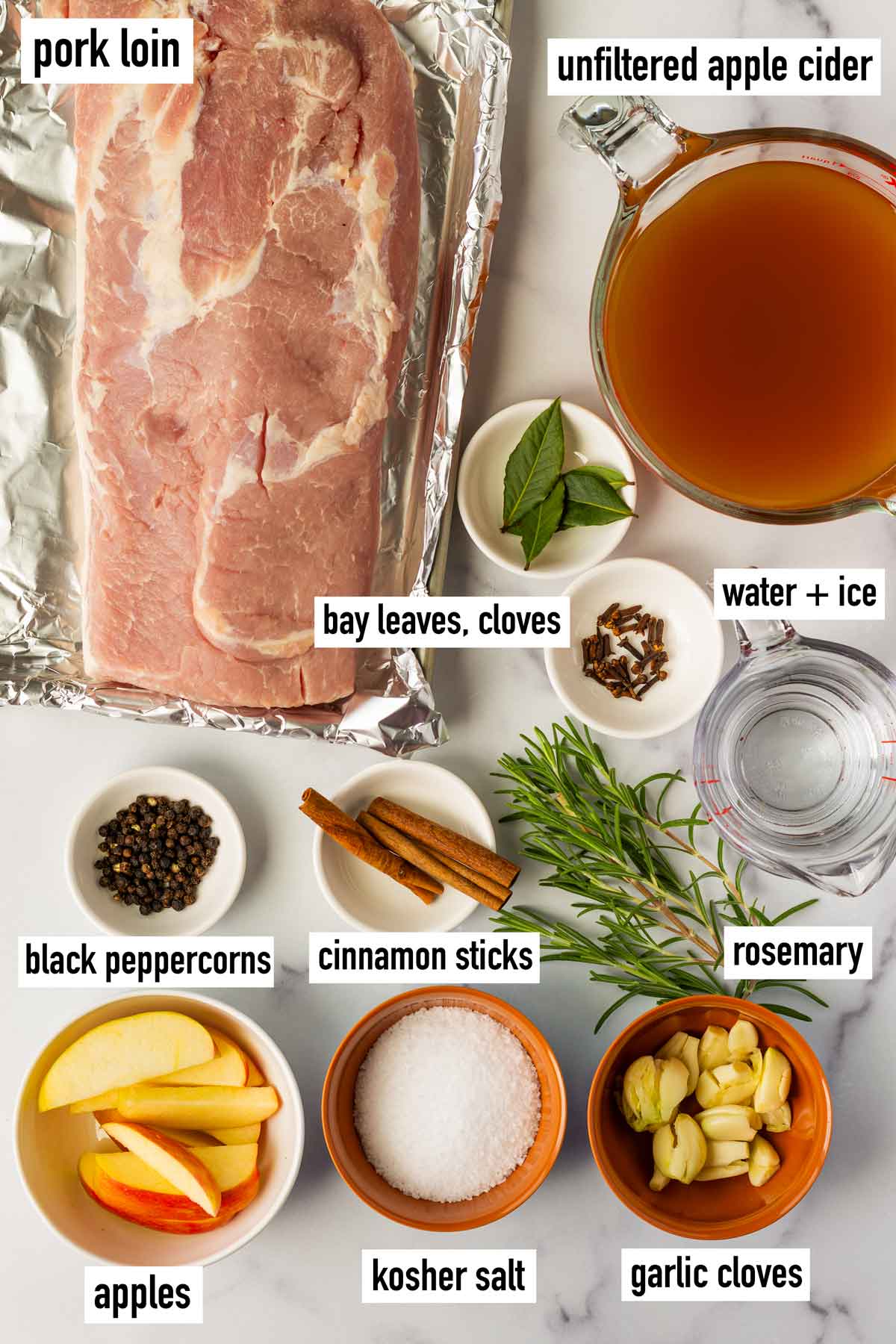 ingredients for the pork and apple cider brine