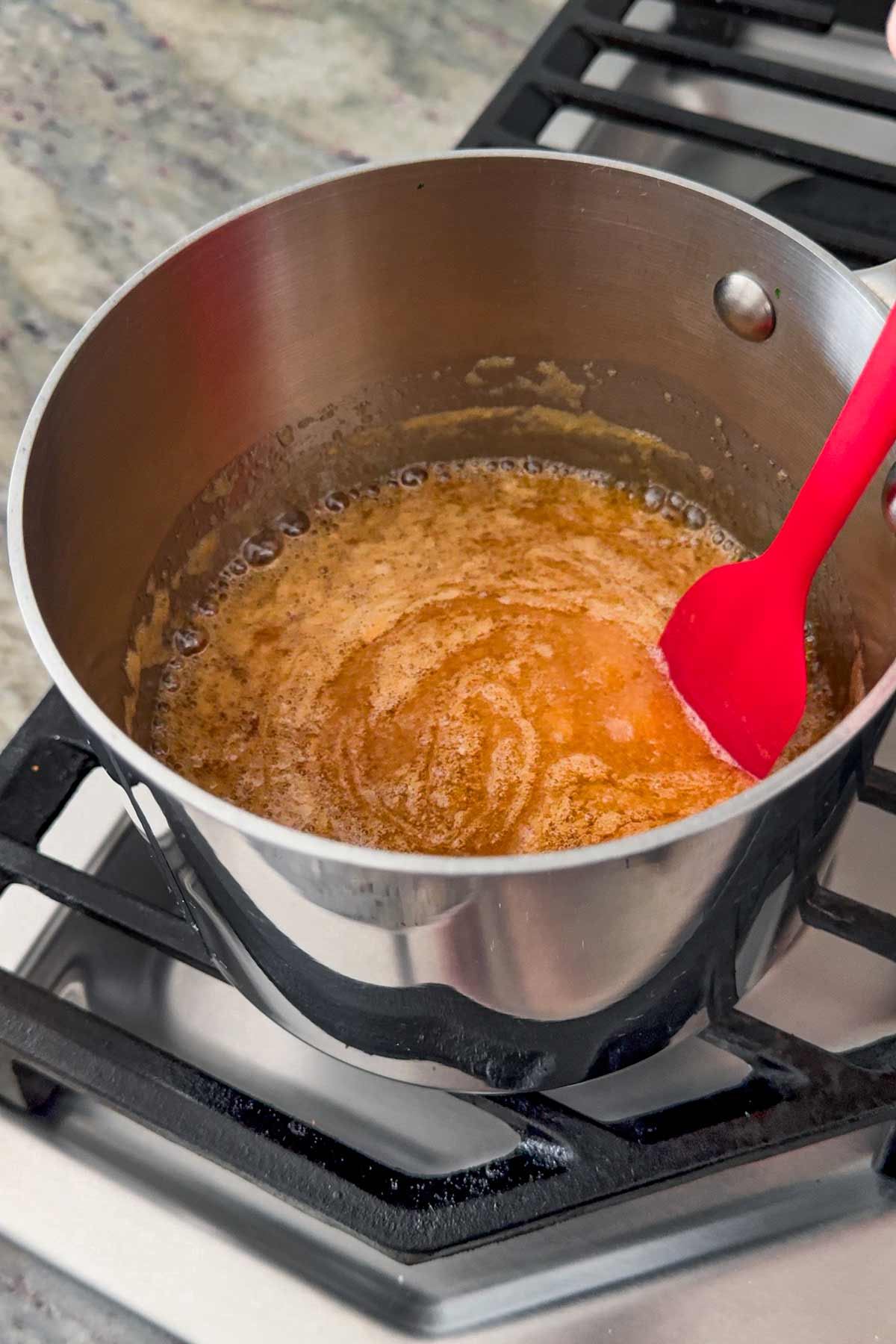 melting the brown sugar for the caramel