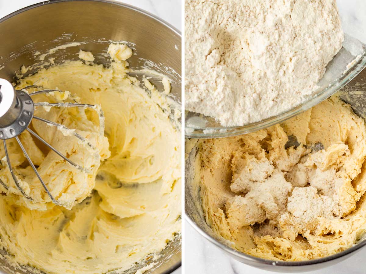 creaming butter and adding dry ingredients to make the dough