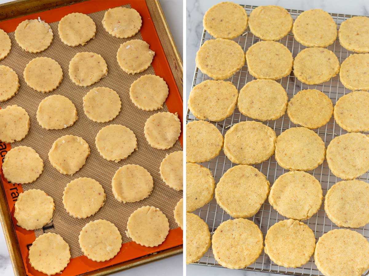 cookies arranged on silpat mat and baked