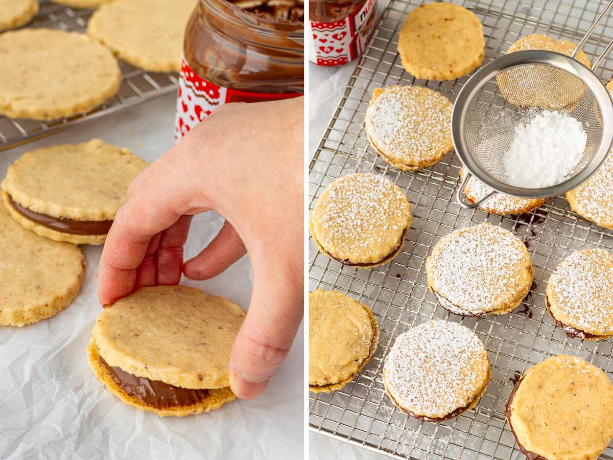 assembling the nutella shortbread sandwich cookies