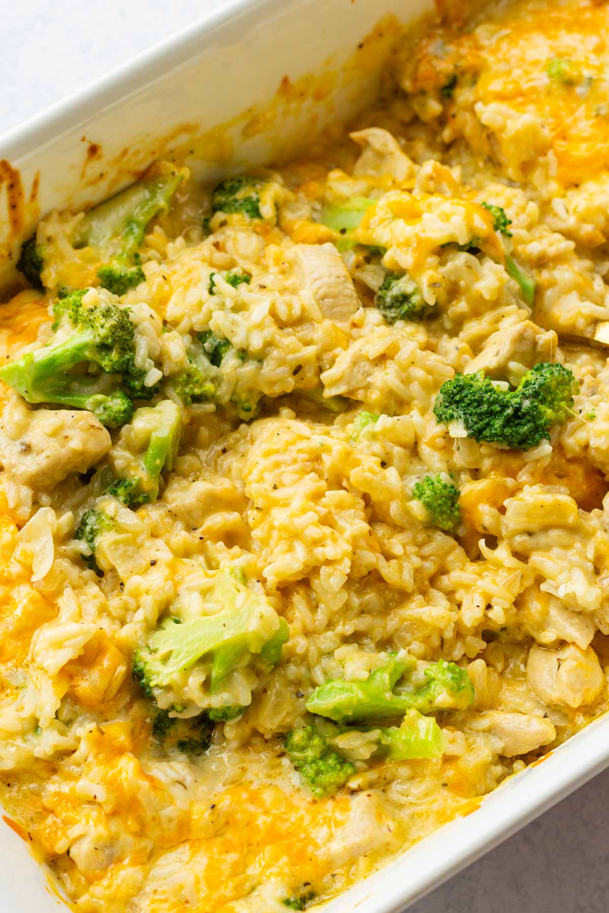 chicken broccoli rice casserole in pan