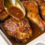 spooning juices of honey balsamic chicken