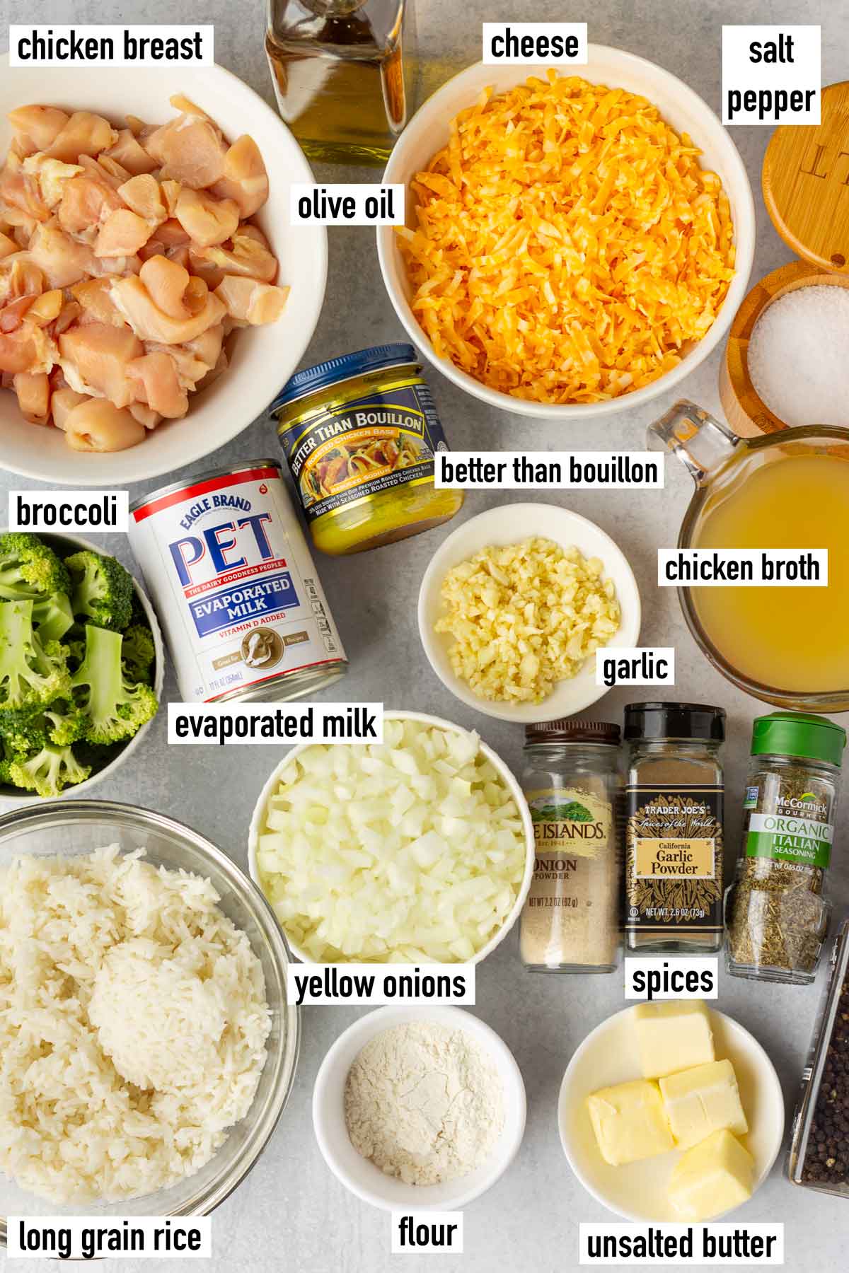 labeled ingredients for casserole