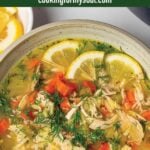pin image design for lemon chicken orzo soup