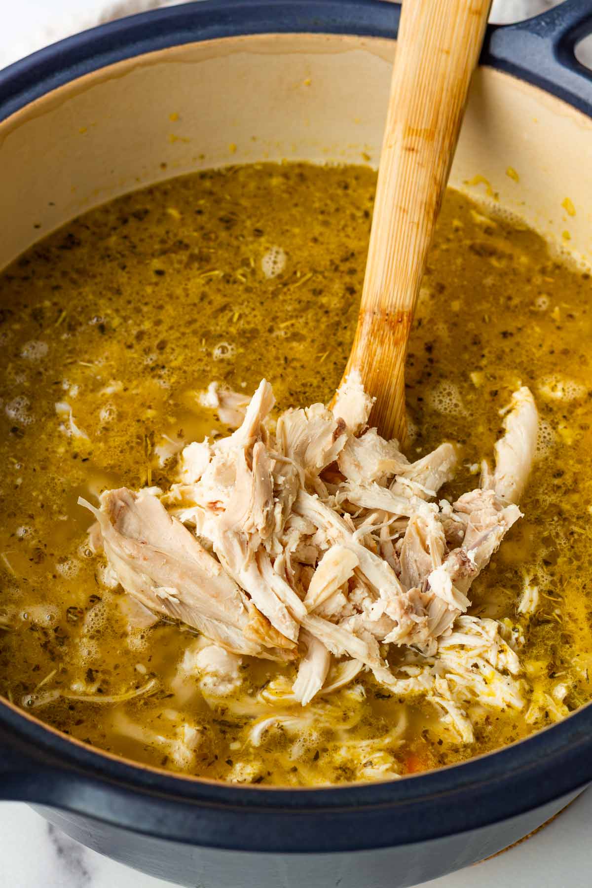 added broth and shredded rotisserie chicken
