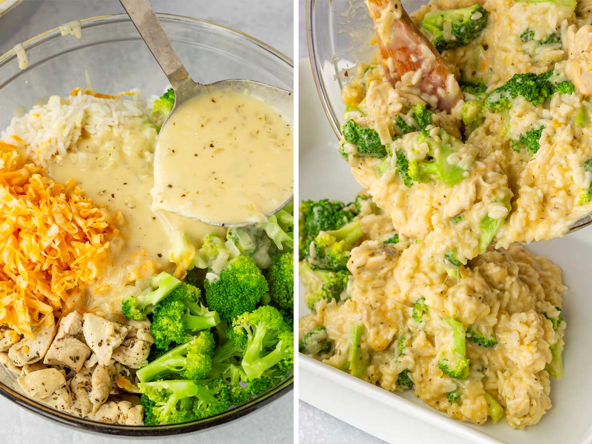 assembling the casserole with the prepared homemade creamy sauce